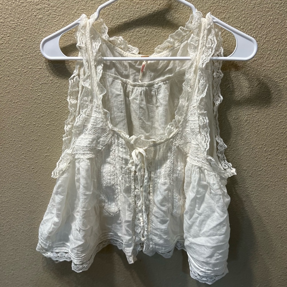 Free People White Ruffled Tie Front Blouse